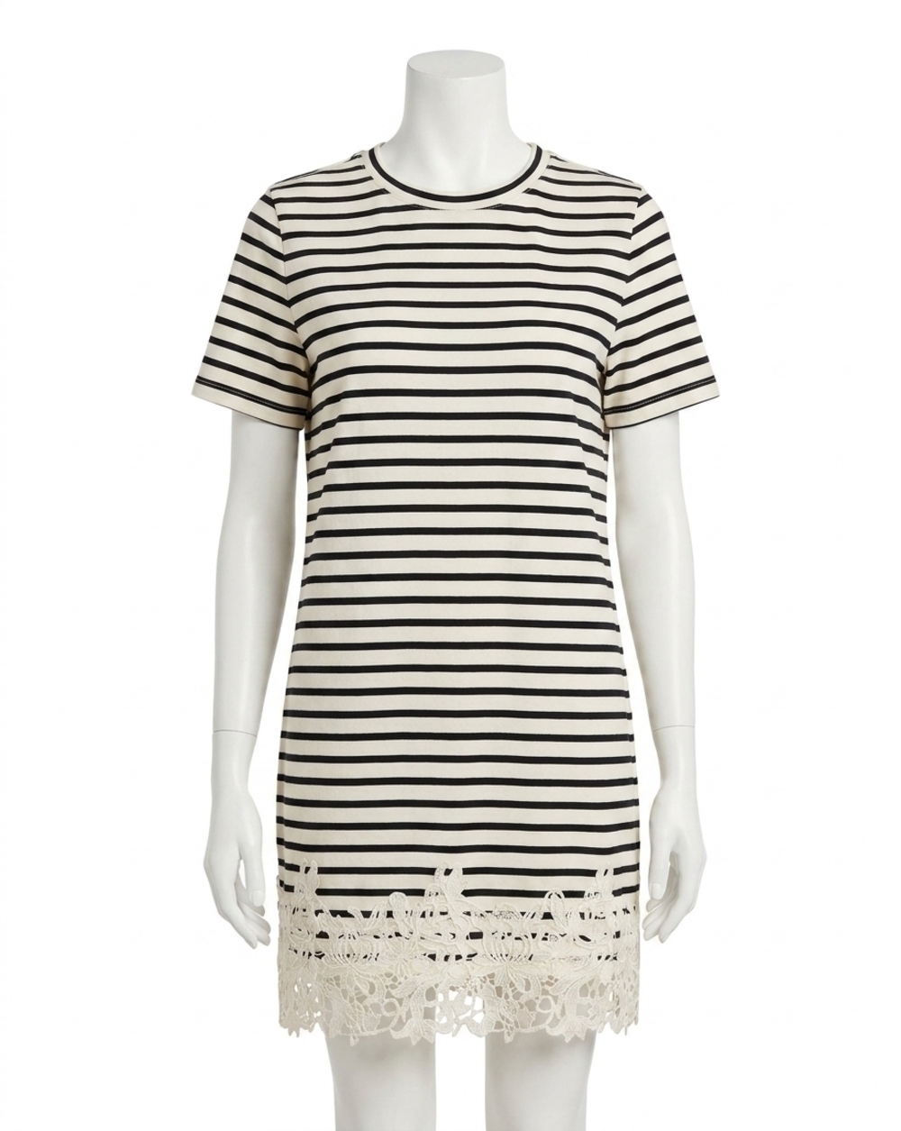 NEW VERONICA BEARD rhue striped lace-hem mini dress in dove white navy stripe
